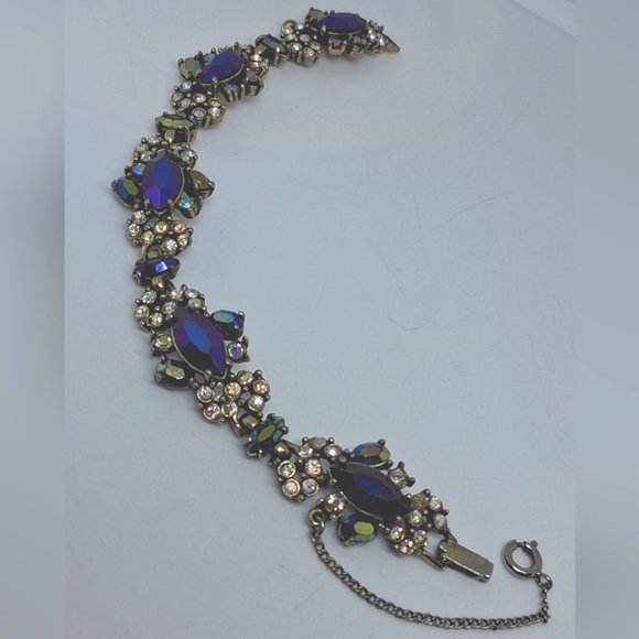 * Vintage Hollycraft 1956 AB Crystal & Purple Rhinestone Ornate Bracelet - Picture 3 of 6
